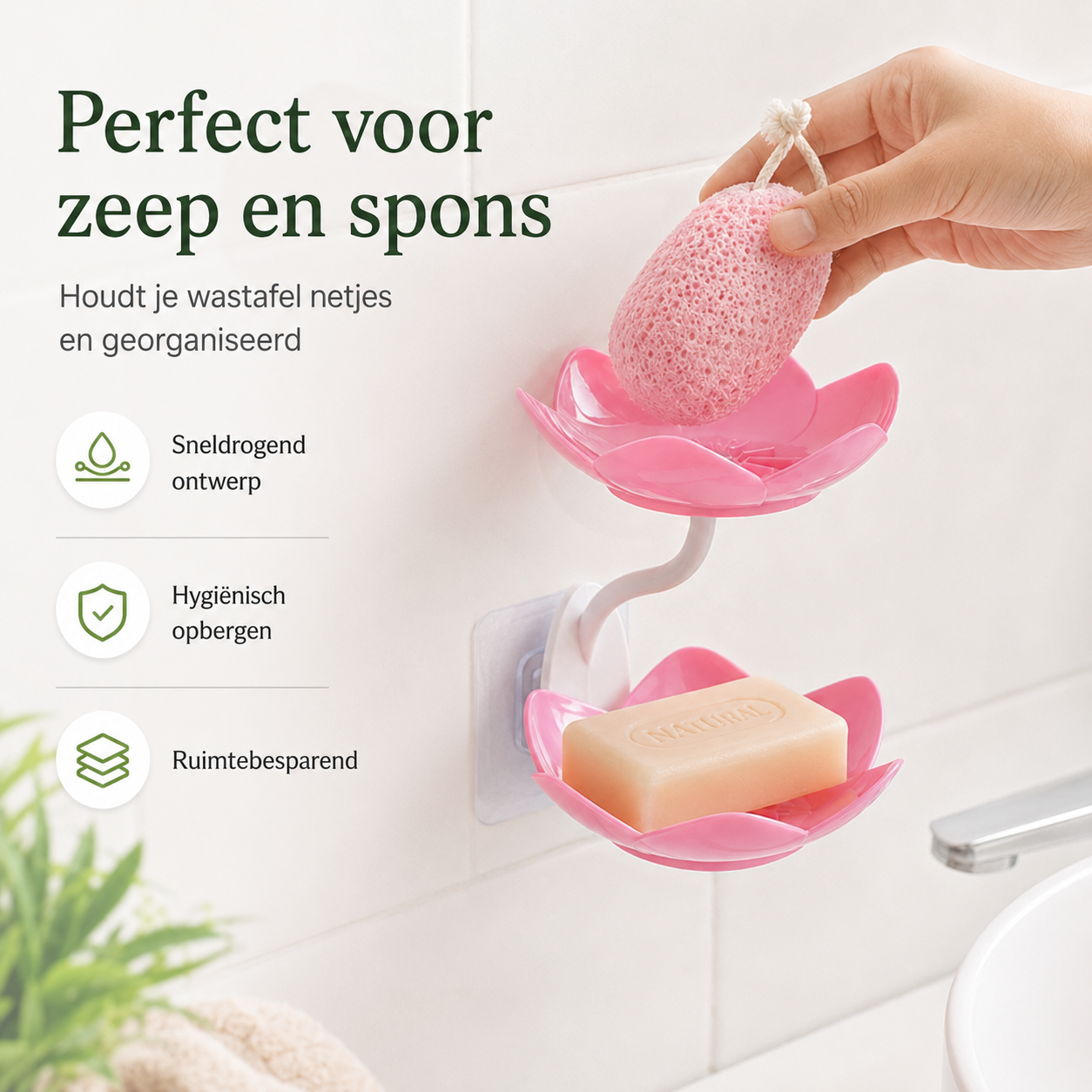 Bloemige Zeephouder Met Afvoer