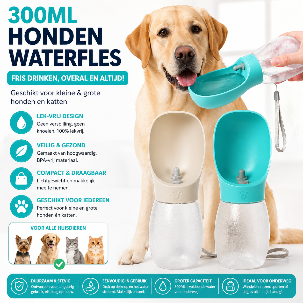 Eindelijk een drinkfles voor je hond die niet lekt in je tas