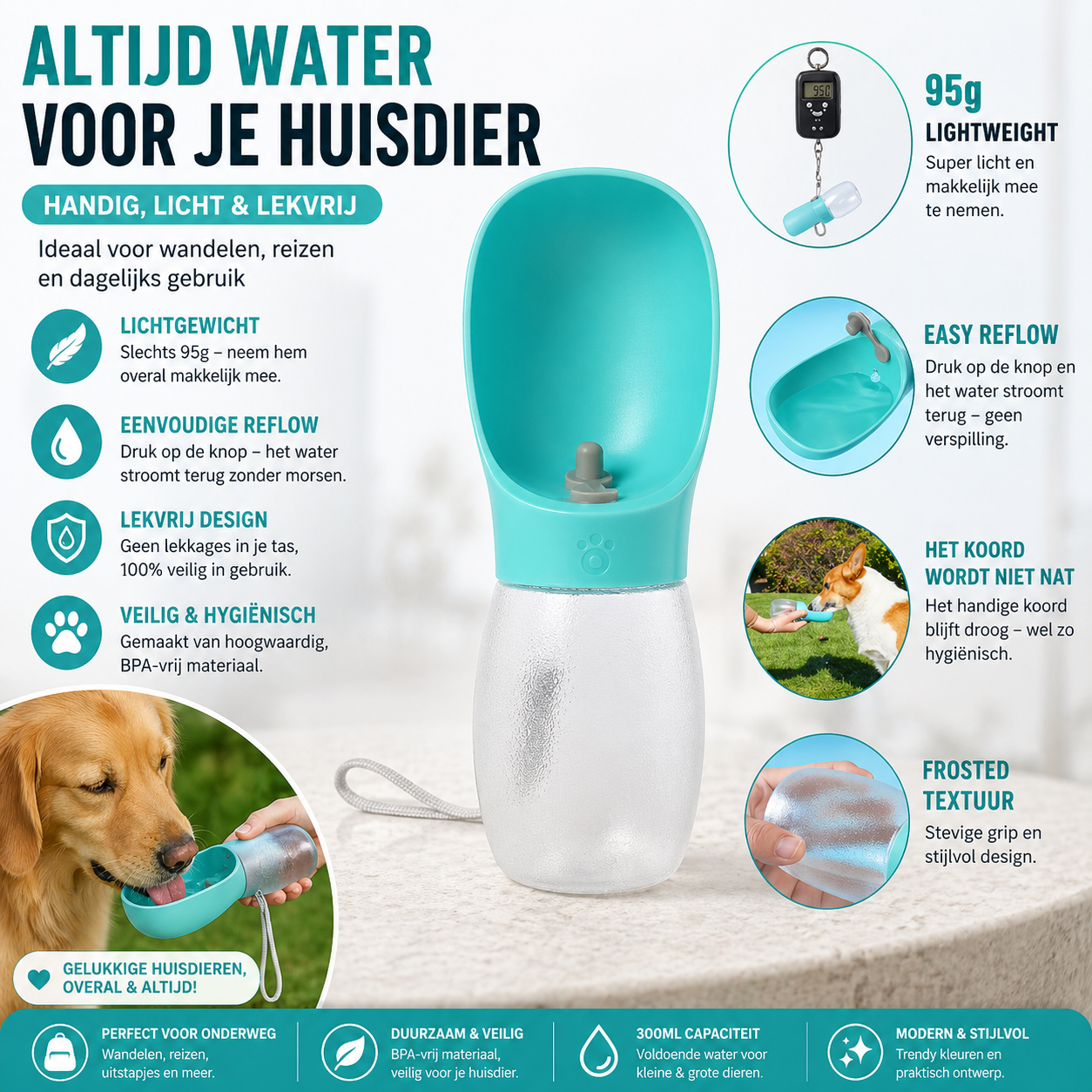 Eindelijk een drinkfles voor je hond die niet lekt in je tas